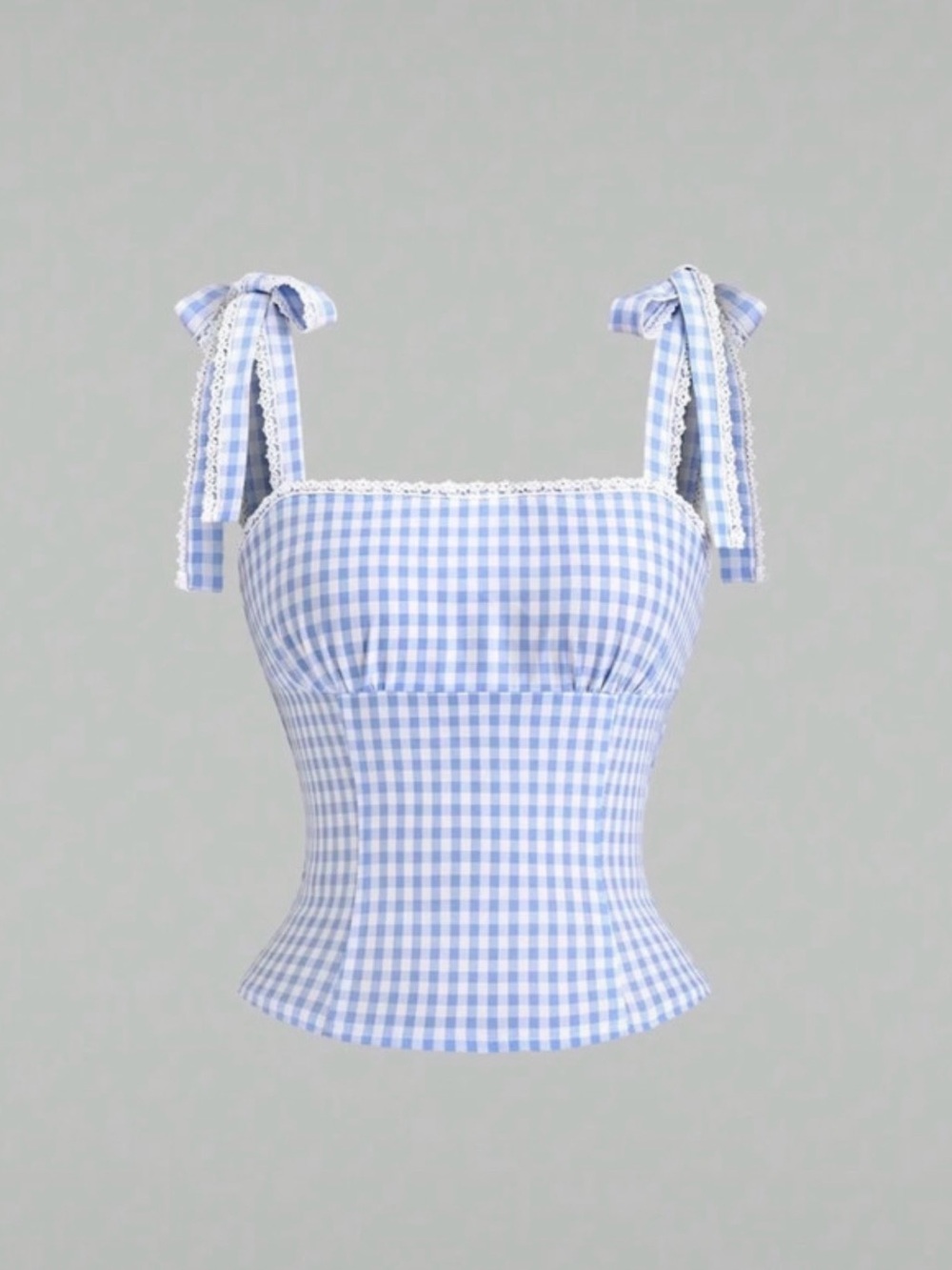 & Other Stories Blue Gingham Tie-Strap Corset Camisole